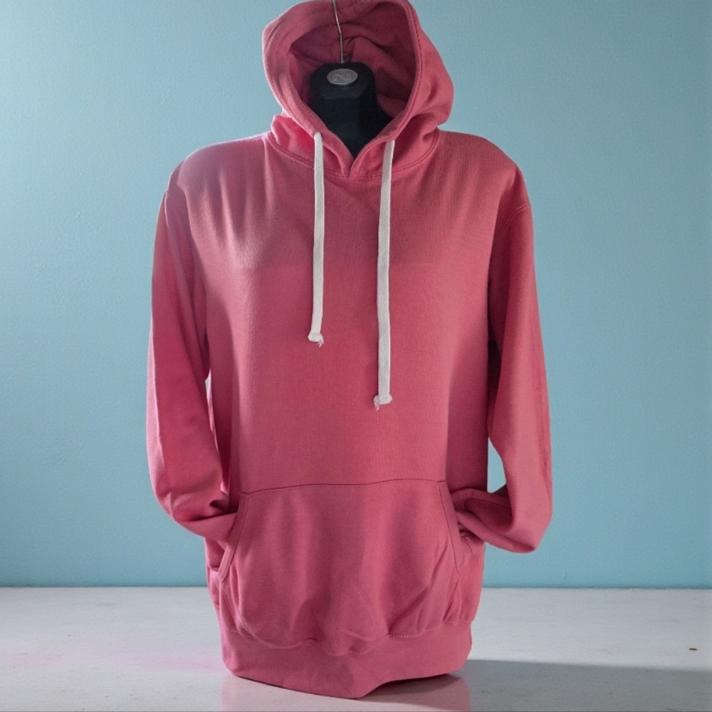 Unisex Salmon Kangaroo Pouch Fleece Lined Hoodie Size L